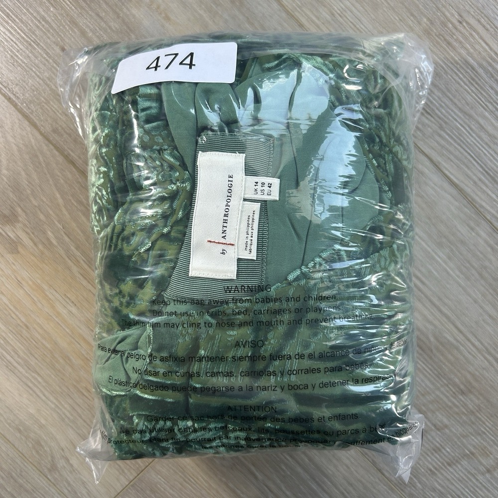 Anthropologie Size 10 Green Puff-Sleeved Burnout Velvet Maxi Dress Gala - Picture 14 of 14